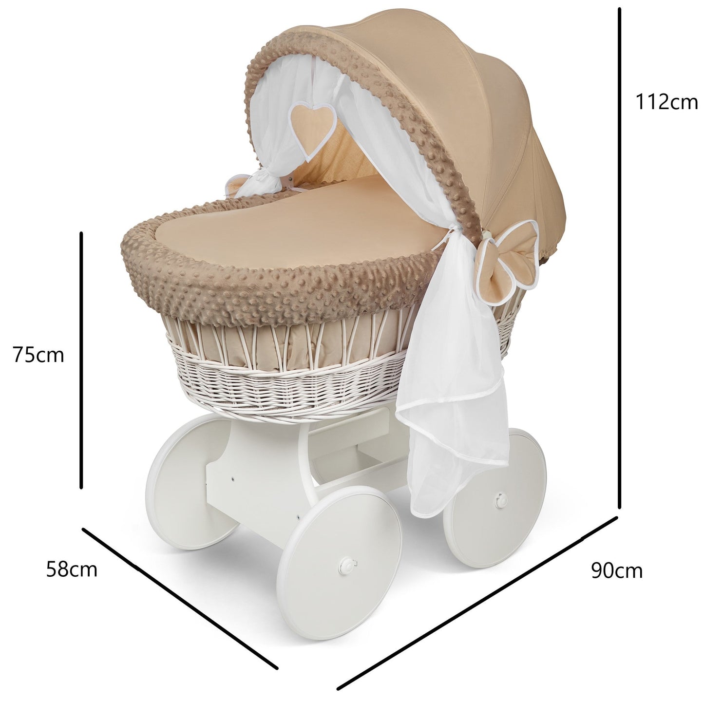 Lullaby Lane White Wicker Moses Basket With Stand And Canopy Wheels For Easy Mobility And Cozy Newborn Sleep
