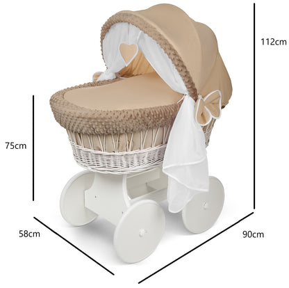 Lullaby Lane White Wicker Moses Basket With Stand And Canopy Wheels For Easy Mobility And Cozy Newborn Sleep