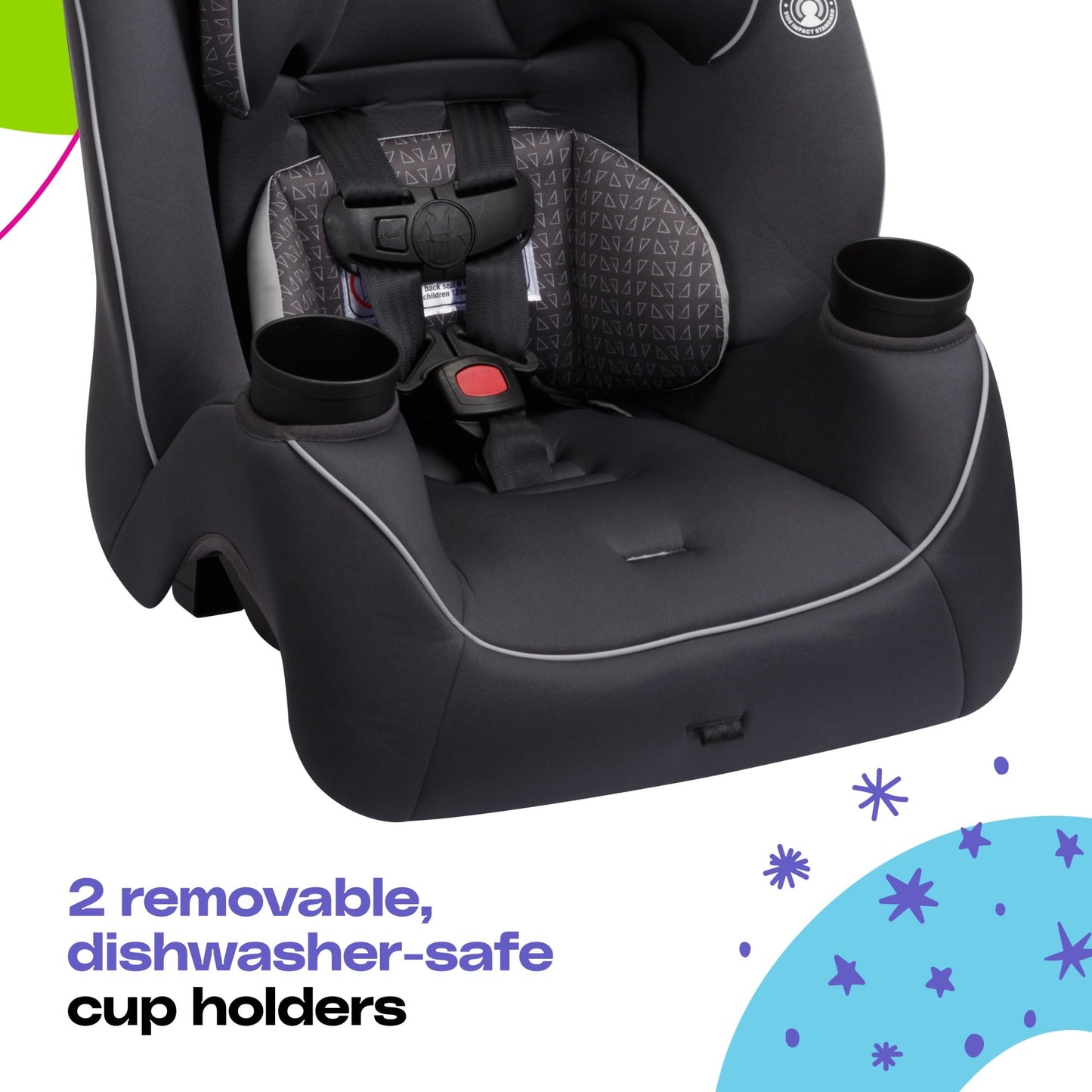 Cosco Kids Easy Elite Slim All In One Convertible Car Seat Grey Glyphs - Extended Use From Newborn To 100 Pound