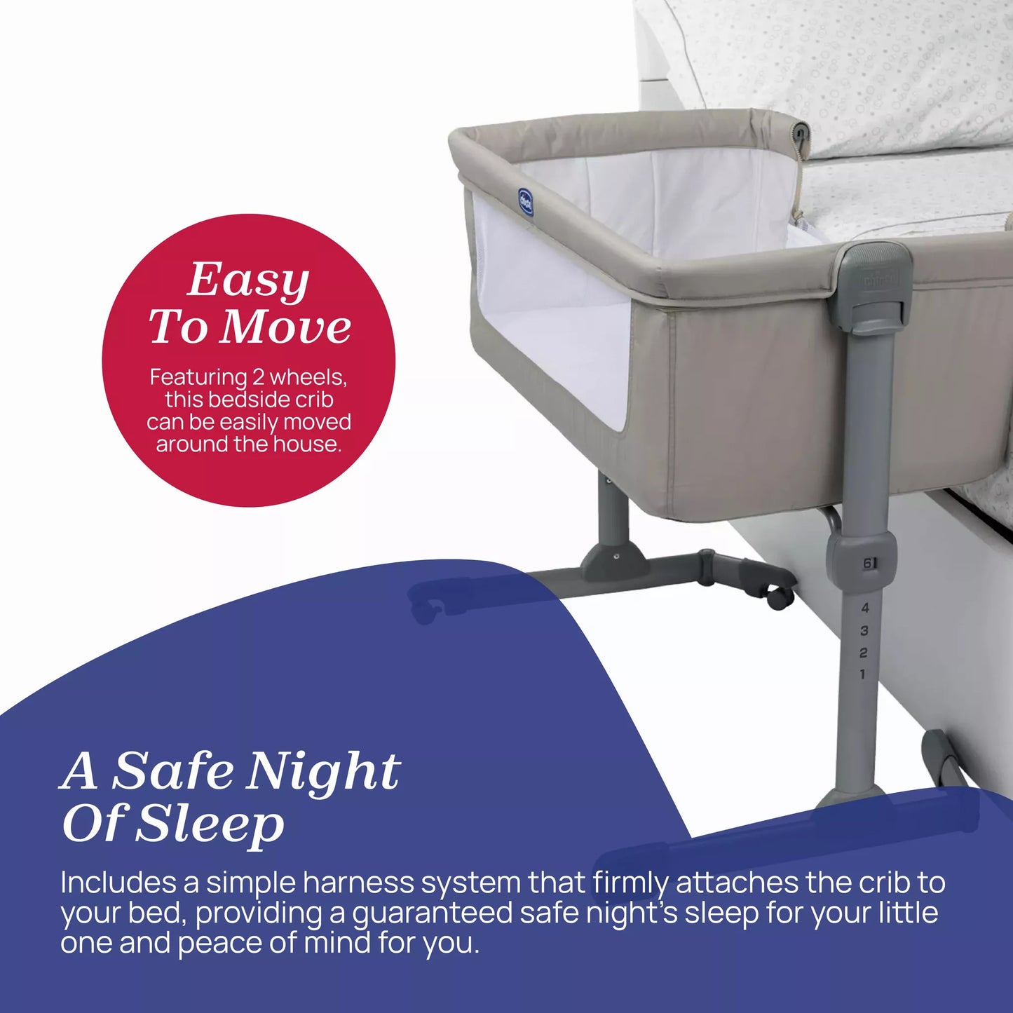 Chicco Next2Me Essential Bedside Crib In Dune - Sustainable Choice With Recycled Polyester Fabric