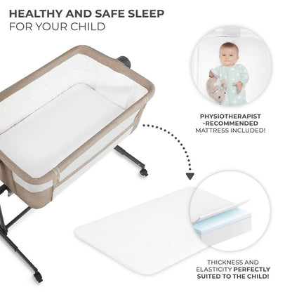 Kinderkraft Nestee Up 2 Bedside Crib - Co Sleeper and Standalone Cot for Close Nighttime Sleep Beige