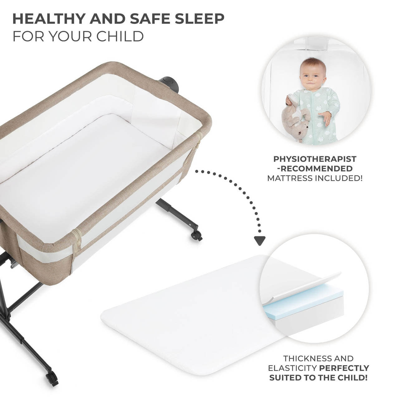 Kinderkraft Nestee Up 2 Bedside Crib Beige - Multifunctional Co-Sleeper And Standalone Baby Cot