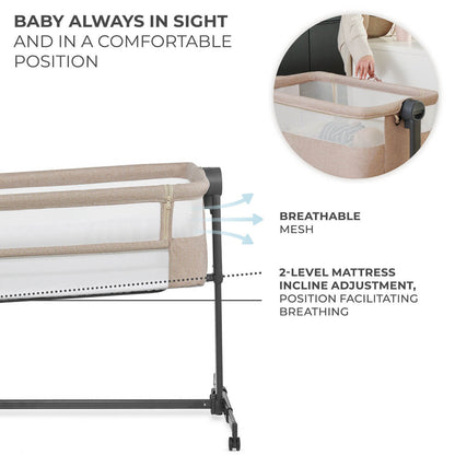 Kinderkraft Nestee Up 2 Bedside Crib Beige - Multifunctional Co-Sleeper And Standalone Baby Cot