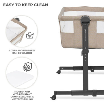 Kinderkraft Nestee Up 2 Bedside Crib Beige - Multifunctional Co-Sleeper And Standalone Baby Cot