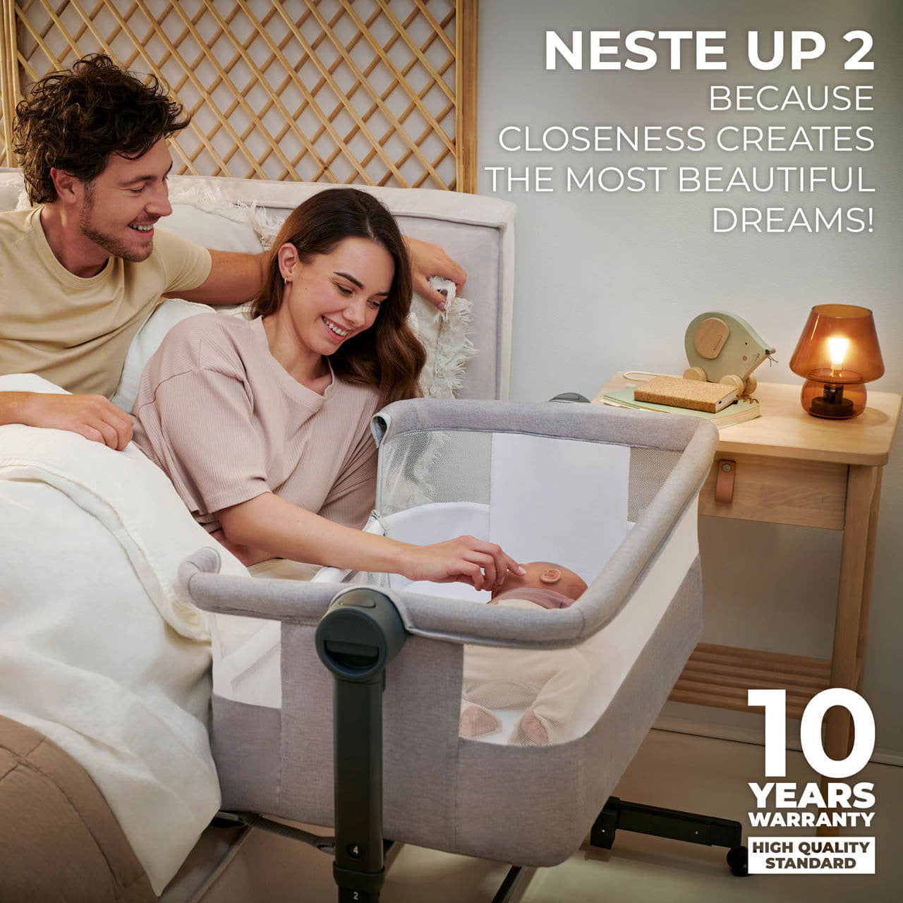 Kinderkraft Nestee Up 2 Bedside Crib - Co Sleeper and Standalone Cot for Close Nighttime Sleep Beige