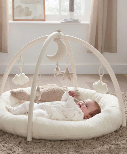 Mamas and Papas Playmat and Gym Welcome to the World Duckling - Quilted Faux Fur Base with Hanging Musical Toy