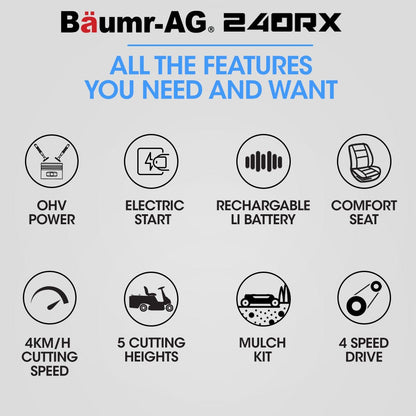 Ride On Lawn Mower - 61 Cm Steel Cutting Deck | Baumr-AG