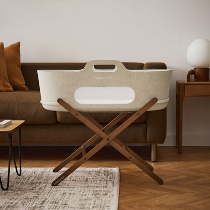 SnuzBaskit Barley Moses Basket And Walnut Stand - Timeless Comfort And Modern Convenience For Baby