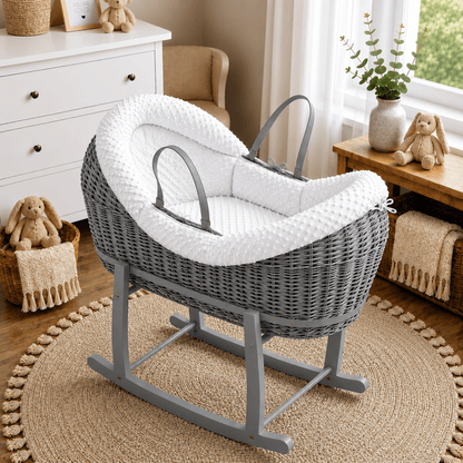NurtureNest Wicker Deluxe Pod Baby Moses Basket With Stand - Cozy Traditional Wicker Bed For Newborn Safety