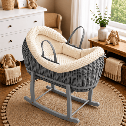 NurtureNest Wicker Deluxe Pod Baby Moses Basket With Stand - Cozy Traditional Wicker Bed For Newborn Safety