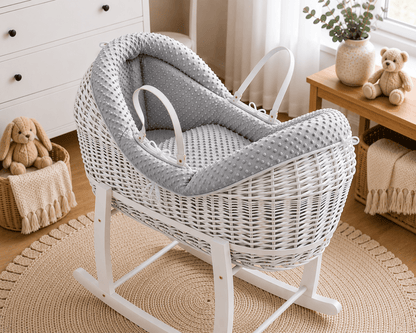 NurtureNest Wicker Deluxe Pod Baby Moses Basket With Stand - Cozy Traditional Wicker Bed For Newborn Safety