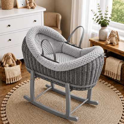 NurtureNest Wicker Deluxe Pod Baby Moses Basket With Stand - Cozy Traditional Wicker Bed For Newborn Safety
