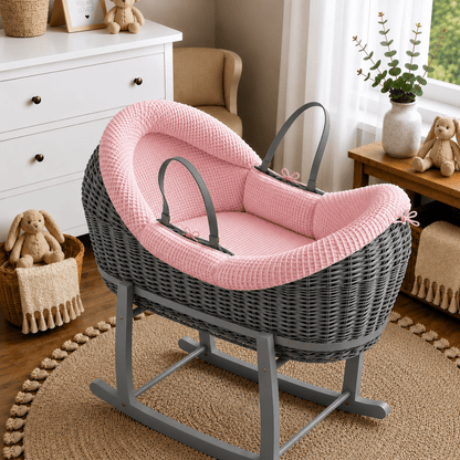 NurtureNest Wicker Deluxe Pod Baby Moses Basket With Stand - Cozy Traditional Wicker Bed For Newborn Safety