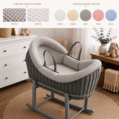 NurtureNest Wicker Deluxe Pod Baby Moses Basket With Stand - Cozy Traditional Wicker Bed For Newborn Safety
