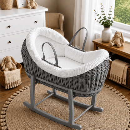 NurtureNest Wicker Deluxe Pod Baby Moses Basket With Stand - Cozy Traditional Wicker Bed For Newborn Safety