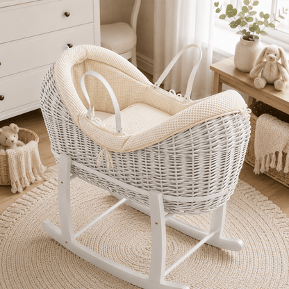 NurtureNest Wicker Deluxe Pod Baby Moses Basket With Stand - Cozy Traditional Wicker Bed For Newborn Safety