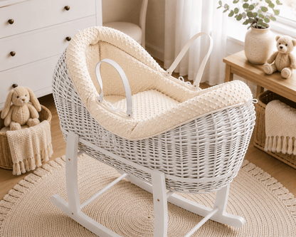 NurtureNest Wicker Deluxe Pod Baby Moses Basket With Stand - Cozy Traditional Wicker Bed For Newborn Safety