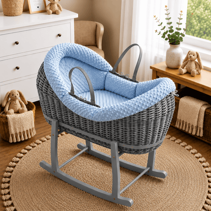 NurtureNest Wicker Deluxe Pod Baby Moses Basket With Stand - Cozy Traditional Wicker Bed For Newborn Safety